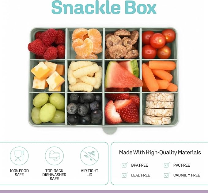 melii Snackle Box | 12-Compartment Divided Snack Container, BPA-Free Food Storage, Removable Dividers, Perfect for Kids Snacks, Arts & Crafts, Beads, and Kitchen Organization (Sage)