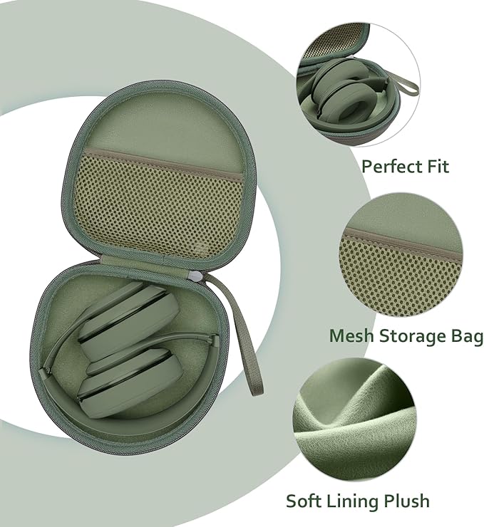 Headphone Headset Case for JLab JBuds Lux ANC/JLab Go Lux ANC/TOZO HT3/Beats/JBL/BERIBES/Picun/KVIDIO Noise Cancelling Over-Ear Foldable Headphone, Dark Green
