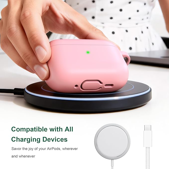 R-fun for AirPods Pro 3 Case (2025), Soft Silicone Protective Case Cover Compatible with Apple AirPods Pro 3rd Generation (USB-C Cable) for Women Men with Cleaning Kit and Keychain, Pink