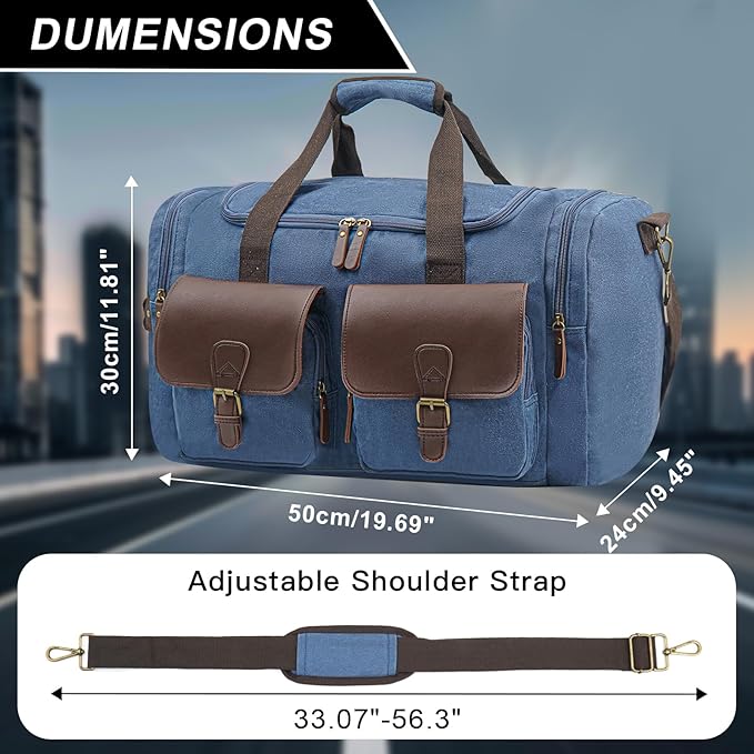 Men's Weekender Duffle Bag - Vintage Overnight & Gym Bag with Multi-Compartments, Carry-On Approved for Travel