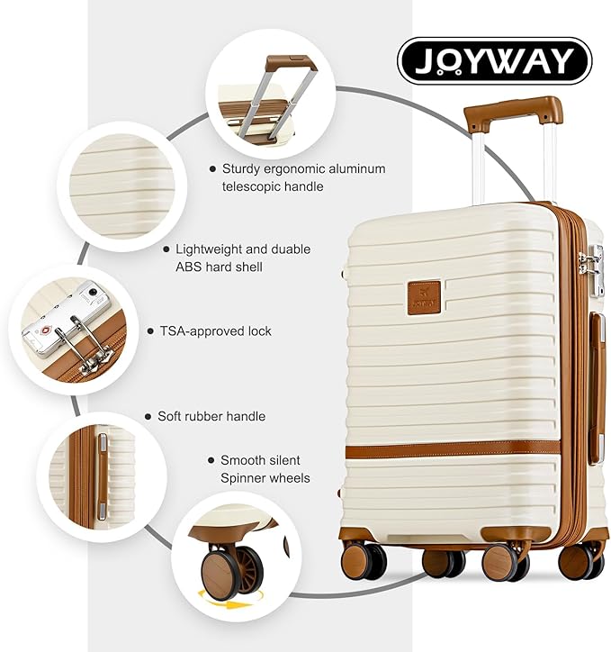 Joyway Expandable Carry on Luggage Sets Airline Approved Luggage Sets 3 Piece,Suitcases with Wheels, Lightweight ABS Hard Shell 20 Inch Suitcase with TSA Lock Spinner Wheels (Carry on luggage，White)
