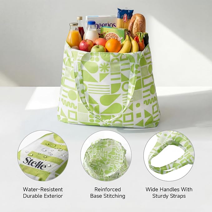 Stelle Lightweight Reusable Grocery Bag with Handles Ripstop Nylon Foldable Tote Shopping Bags for Travel and Groceries