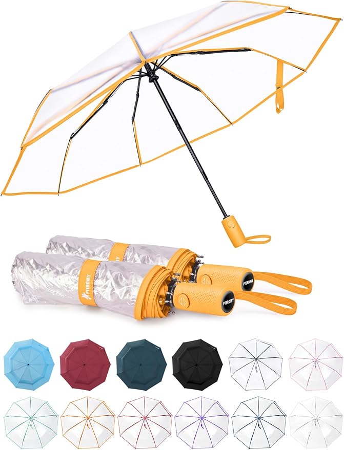 PTEROMY Windproof Travel Umbrellas for Rain and Sun, Withstands 85MPH Winds Auto Open Close Folding Umbrella with Ergonomic Handle, Quick Dry Canopy for Commuting or Backpack