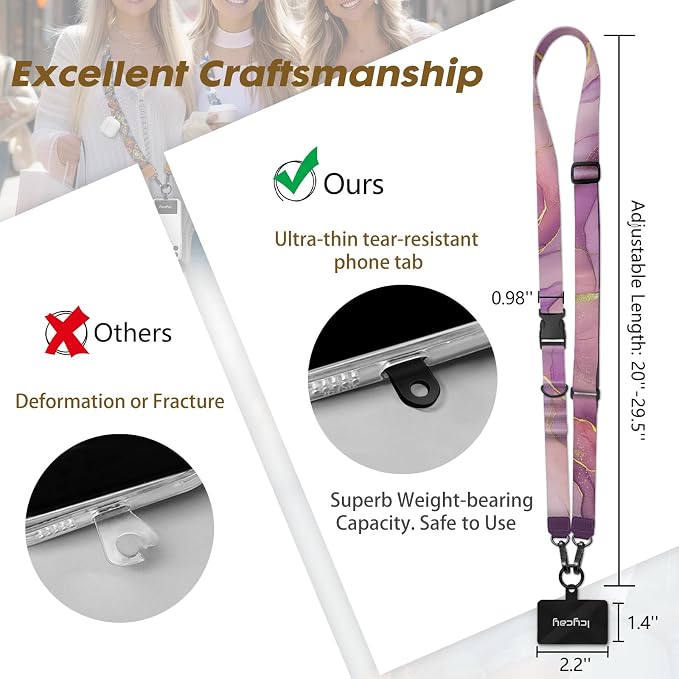 Icycay Phone Lanyard Crossbody, Marble Cell Phone Strap for Around The Neck Adjustable, Anti Theft Cute Lanyard for ID Holder Keys Accessories Travel Essential