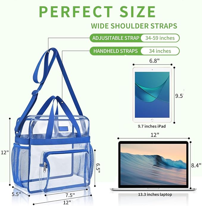 Bagenius Clear Tote Bag Stadium Approved, Game Day Satchel Bag with ‌Non-detachable Reinforced Strap for Concert, Work, Sport