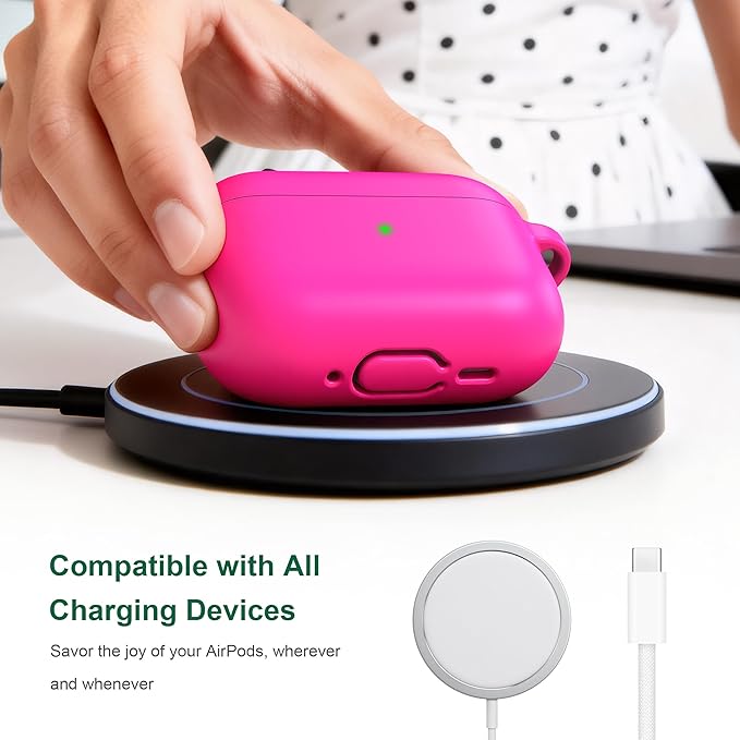 R-fun for AirPods Pro 3 Case (2025), Soft Silicone Protective Case Cover Compatible with Apple AirPods Pro 3rd Generation (USB-C Cable) for Women Men with Cleaning Kit and Keychain, Rose Pink