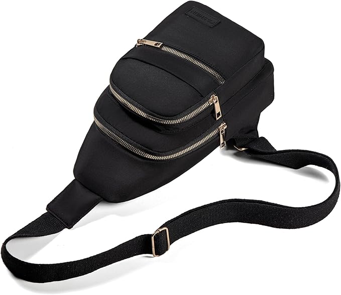 Banelu Small Sling Backpack Crossbody Bags for Women, Small Sling Bag Cross Body Bag Fanny Packs Crossbody Purses - Gold Zipper