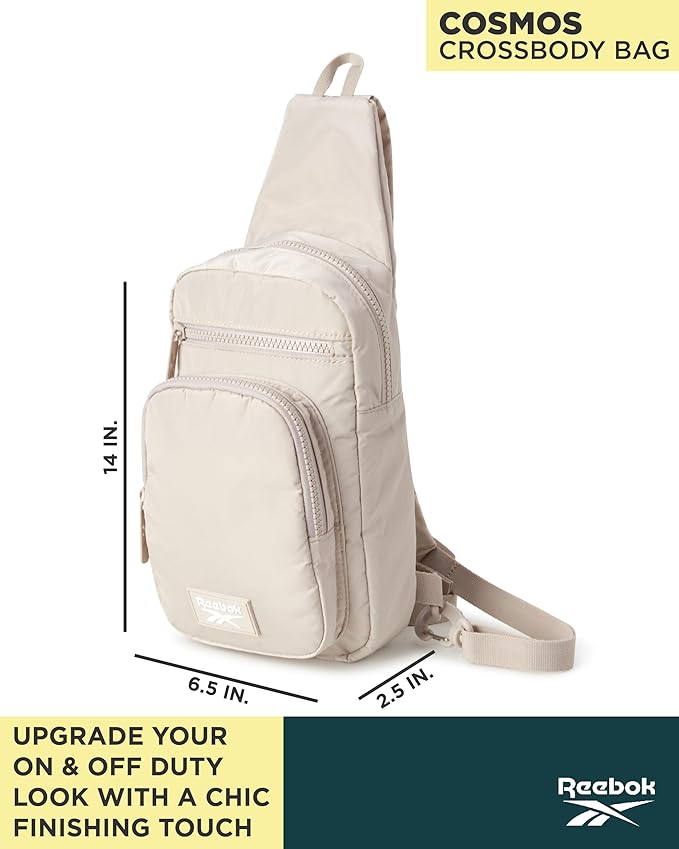 Reebok Unisex Crossbody Bag - Convertible Compact Durable Cross Body Bag for Women and Men - Gym and Travel Essentials, Size One Size, Cosmos Stucco