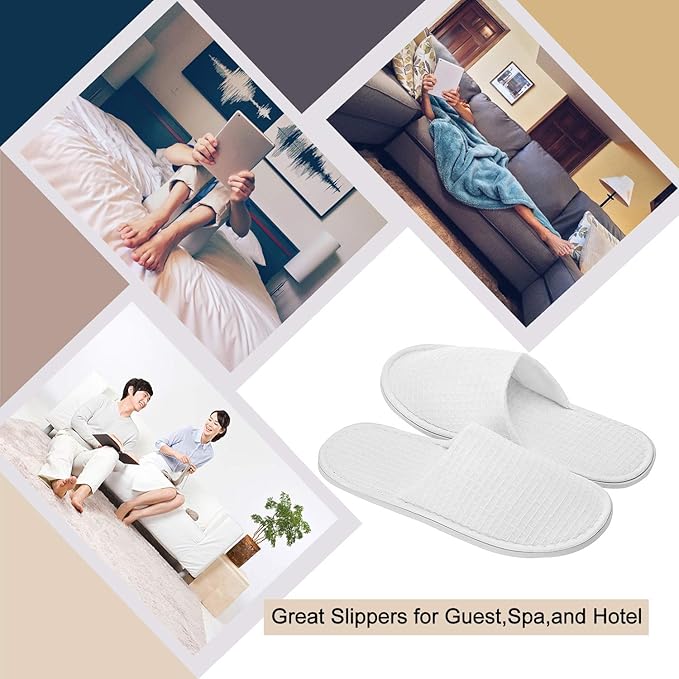 AhfuLife Spa Slippers 10 Pairs - White Disposable Closed-Toe Hotel Slippers, Non-slip for Guests, House, Bedroom, Wedding, Party, Travel - Unisex