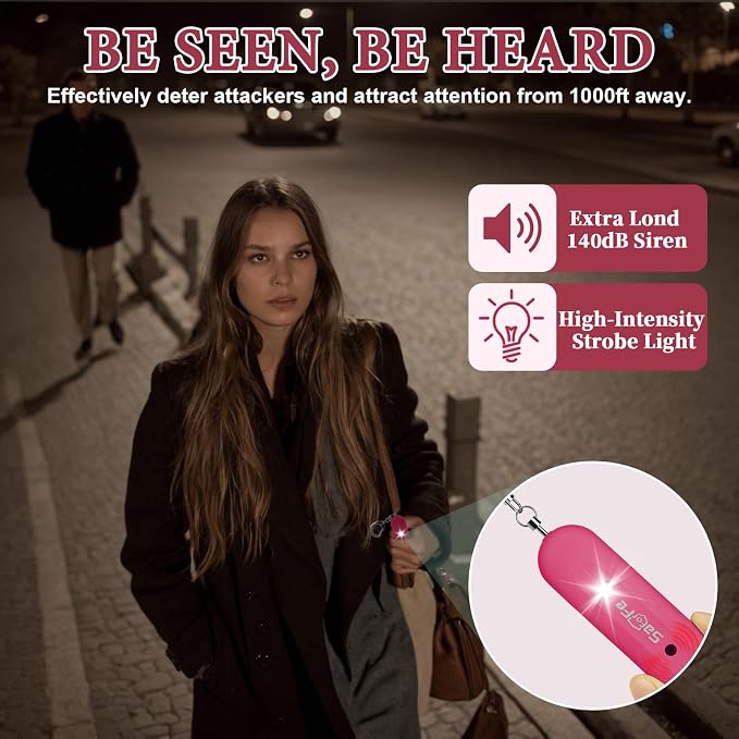 Personal Safety Alarm - Waterproof Rechargeable Security Alarm - 140dB Extra Loud Siren & Strobe Light - Self Defense Keychain - Gift for Women, Teenagers, College Girls, Seniors (Burgundy)