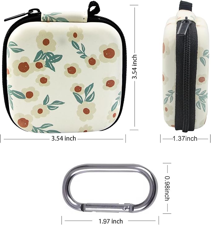 Earbud Case,Headphone Organizer Earbud Storage Bag, Hard EVA Shockproof Cover Carrying Case with Carabiner Clip Compatible with AirPods 4 AirPods Pro 2nd /3/2/1 Bose Galaxy (Small Flower)