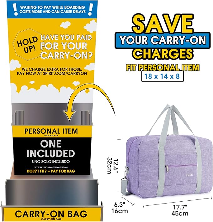 For Spirit Airlines Personal Item Bag Foldable Travel Duffel Bag Tote Carry on Luggage Duffle Overnight for Women and Men