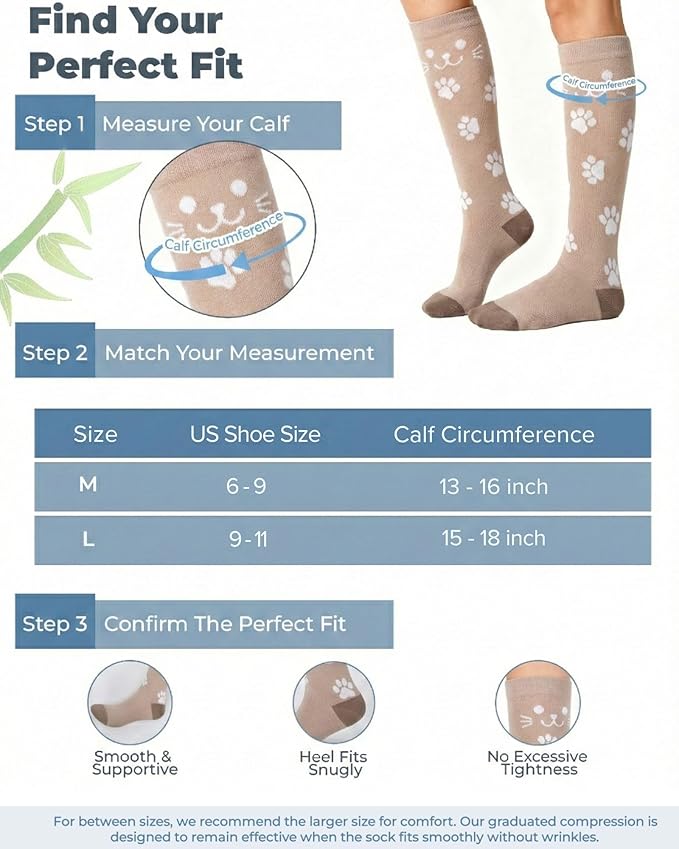 Compression Socks for Women 15-20 mmHg, Viscose from Bamboo, 3-Pair Knee High for Flying, Work & All-Day Comfort