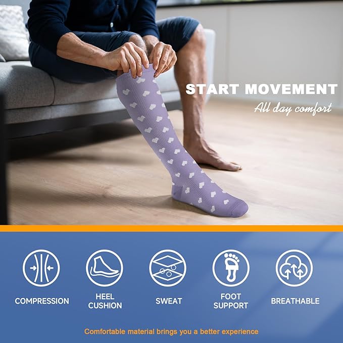 cerpite Compression Socks for Women & Men 6 Pairs Knee High Compression Socks 20-30 mmhg Best for Running,Nurse,Travel