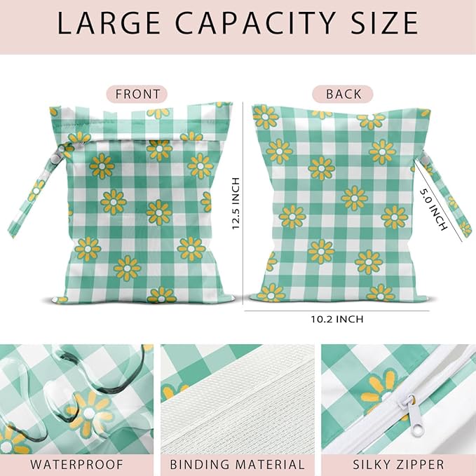 Wet Bag, 4Pcs Wet Dry Bag Set, Reusable Waterproof Bags with Retro Plaid Prints for Women, Great for Beach Getaways, Pool Visits & Travel Needs