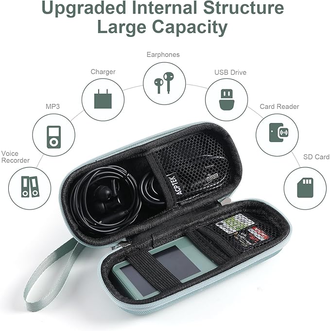 AGPTEK Carrying Case, EVA Zipper Carrying Hard Case Cover for Digital Voice Recorders, MP3 Players, Storage Holder for 3D Printing Pen, USB Cable, Earphones, Memory Cards, U Disk, Green