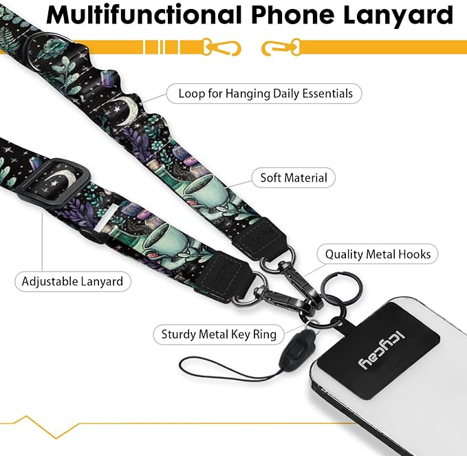 Icycay Phone Lanyard Crossbody, Gothic Skull Book Cell Phone Strap for Around The Neck Adjustable, Goth Teacher Anti Theft Cute Lanyard Case ID Holder Keys Accessories Travel Essential