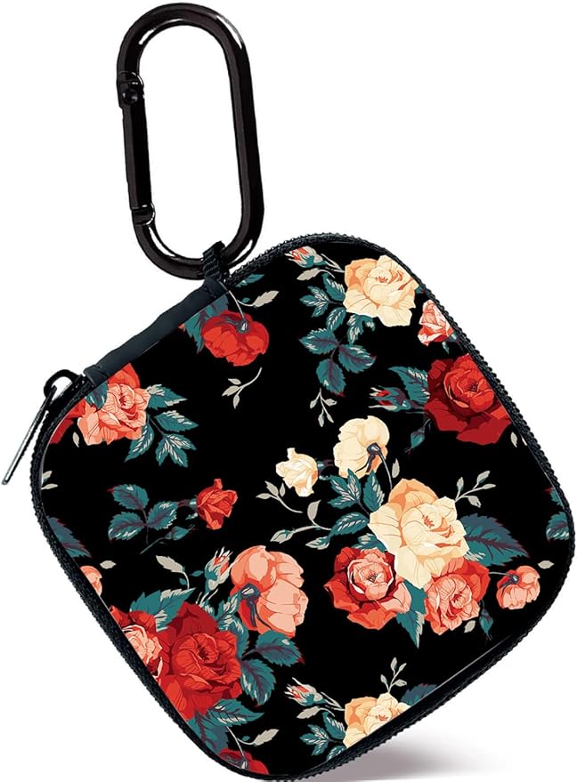 Earbud Case,Headphone Organizer Earbud Storage Bag, Hard EVA Shockproof Cover Carrying Case with Carabiner Clip Compatible with AirPods 4 AirPods Pro 2nd /3/2/1 Bose Galaxy (Vintage Rose)