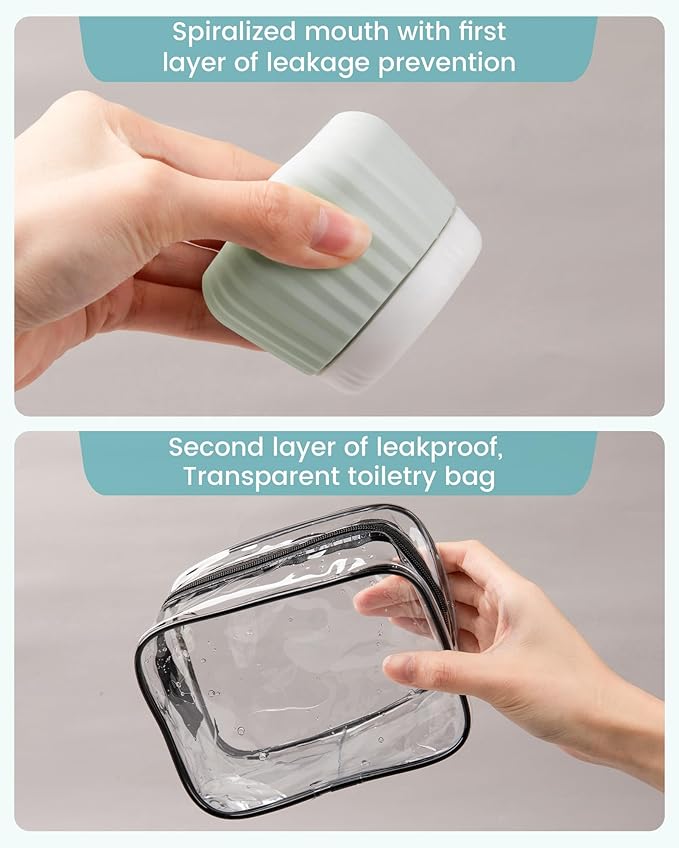 Mrsdry Travel Containers for Toiletries 4 Pack, TSA Approved Travel Size Toiletries, Travel Size Containers, With Clear Bag Leak Proof Silicone Jars, Travel Essentials Creams Jars Carrying Small Items