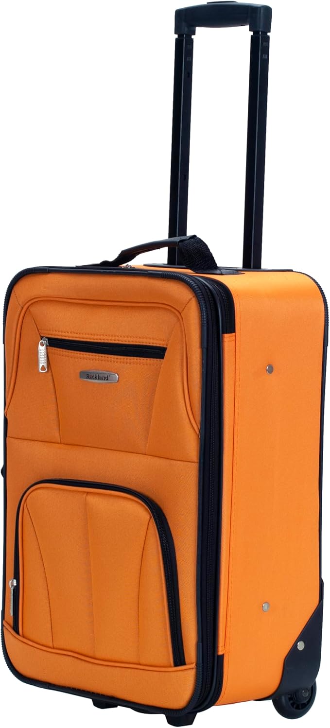 Rockland Fashion Softside 2 Piece Luggage Set, Expandable, (14" Tote/19" Upright), Orange