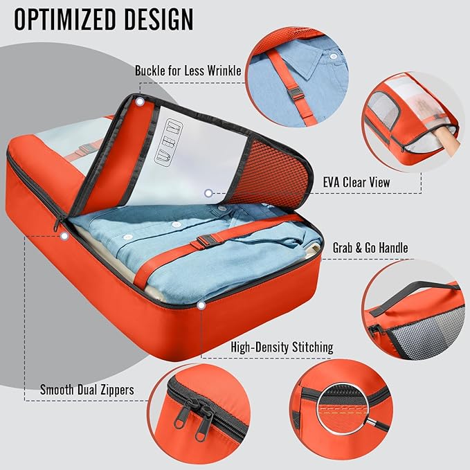 Veken 10 Set Packing Cubes for Travel Essentials,Anti-Wrinkle Buckled Suitcase Organizer for Shoe & Toiletry Bag,Carry On Luggage Bag for Airplane & College Dorm Room Accessories,Women Men Gifts