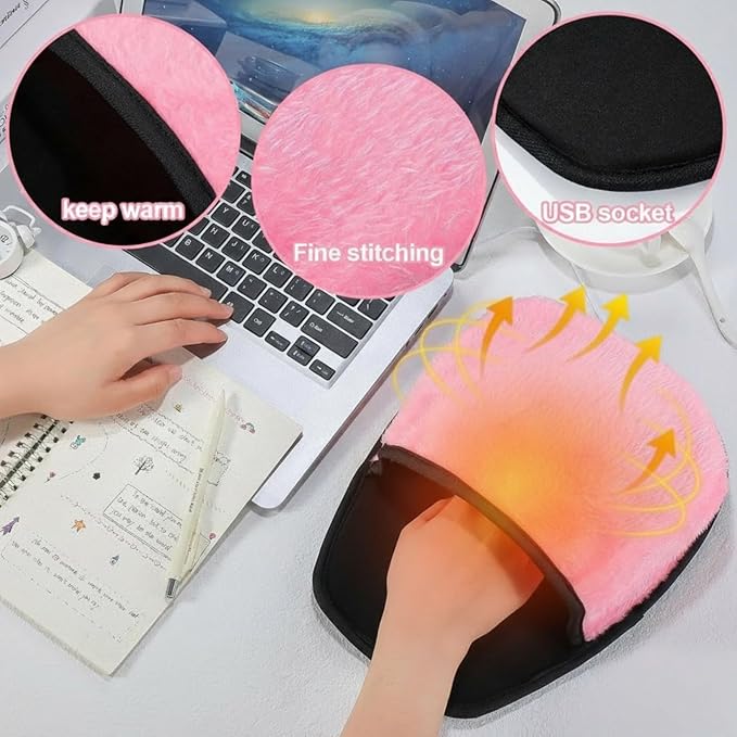 2 Pieces Heated Mouse Pad Hand Warmer USB Heated Mousepad Plush Mouse Pad Removable Hand Warming Supplies for Men and Women Office Home Computer Laptop(Pink)