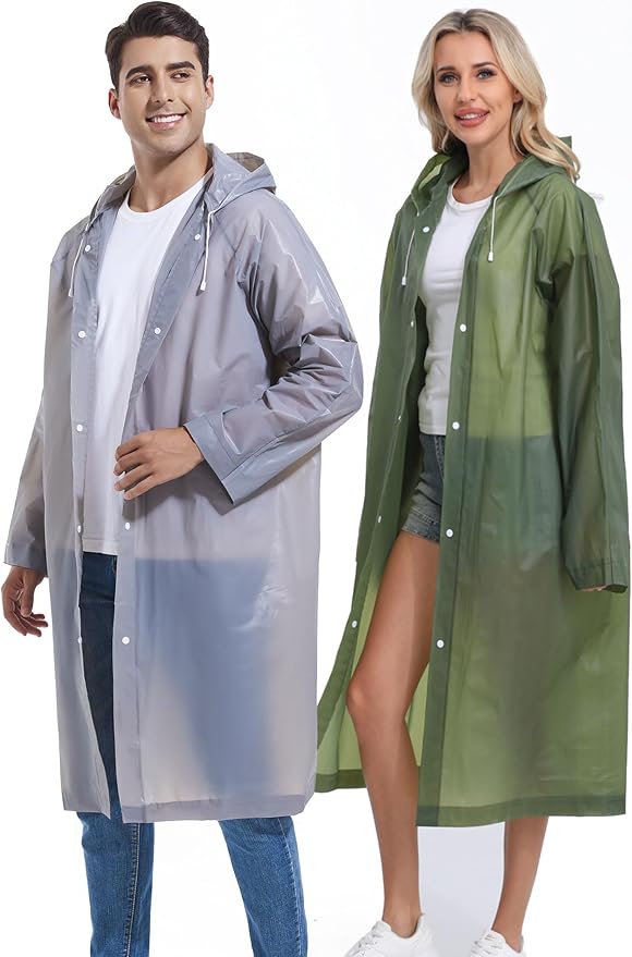 2PCS Rain Ponchos for Adults Reusable Rain Coats for Adults Rain Jackets Raincoats for Men Women