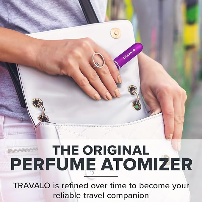 Travalo Classic HD Perfume Atomizer - Leak-Proof and TSA Approved for Air Travel - Reusable, Airtight, Easy-Fill Mini Pump Sprayer - Lightweight, Elegant Design w/Volume Window - Purple 0.17oz