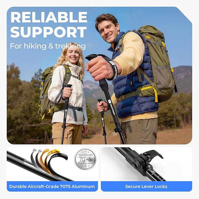 Trekking Poles for Hiking - Collapsible Lightweight 7075 Aluminum Hiking Sticks, 43-53 Inch Adjustable Tri-Fold Walking Poles with Anti-Slip EVA Grip for Men and Women