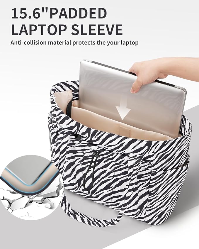 Wandering Nature Puffer Tote Bag with Cup Holder & Laptop Compartment & Trolley Sleeve for Travel, Work, Nurse, Women