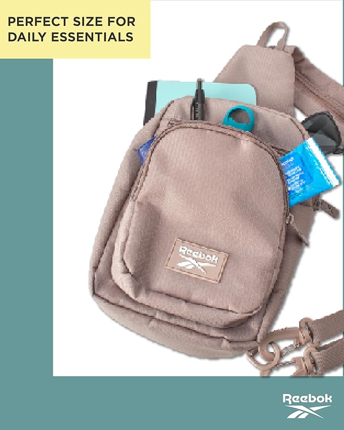 Reebok Unisex Crossbody Bag - Convertible Compact Durable Cross Body Bag for Women and Men - Gym and Travel Essentials, Size One Size, Cosmos Mocha