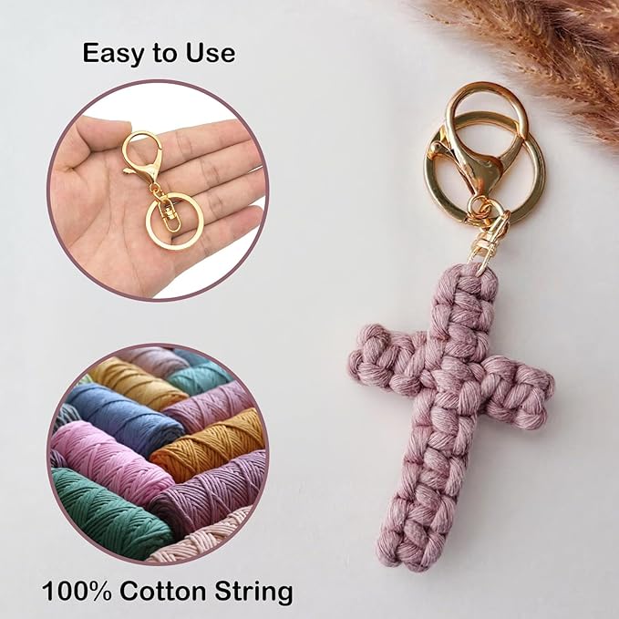 Macrame Cross Keychain,Jesus Key Chain Christian Car Accessories Handmade Soft Cross Keychain Boho Decor for Women Men Gifts