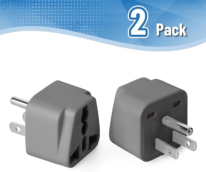 Bates- UK to US Plug Adapter, 2 Pack, Gray, EU to US Plug Adapter