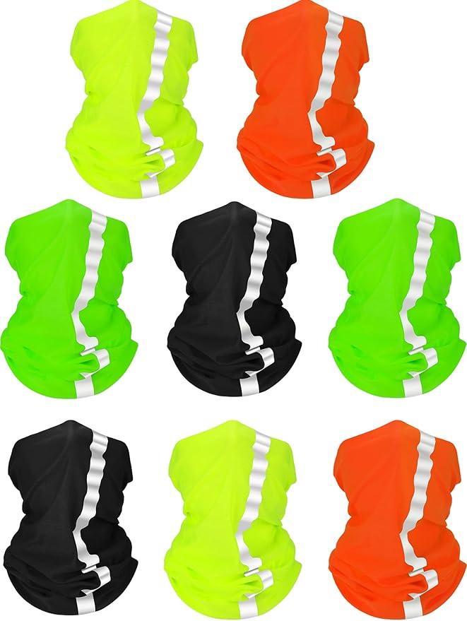 SATINIOR 8 Pcs Neck Gaiter Face Mask, Reflective Summer UV Protection Cooling Scarf Neon Breathable Bandana for Men Women