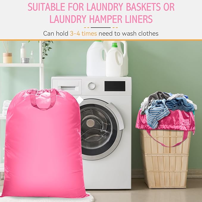 Isink Extra Large Heavy Duty Laundry Bag - 28" x 40", Travel Laundry Bag for Dirty Clothes (Pink)