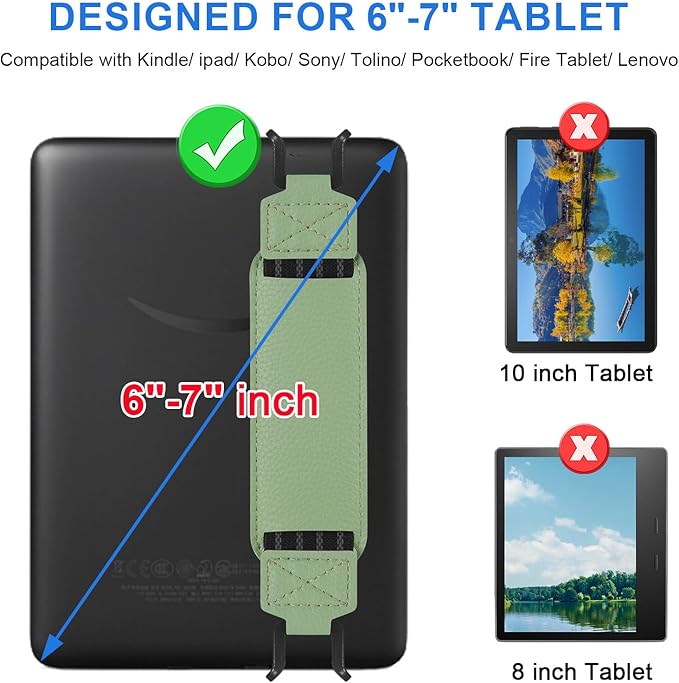 HoYiXi Universal Soft Hand Strap for 6-7 Inch eReader Tablet, Compatible with Kobo/Pocketbook/Tolino/Paperwhite/Nook, High Elasticity Hand Strap for Tablet, Green