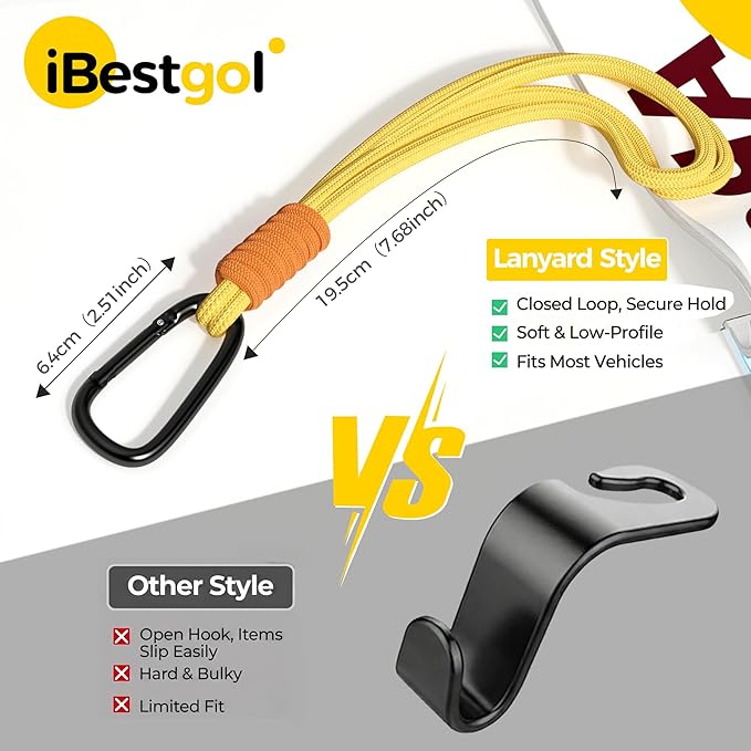 360° Rotating Car Seat Headrest Hooks, Universal Car Organizer Hooks for Bags and Groceries, Brown 2pc