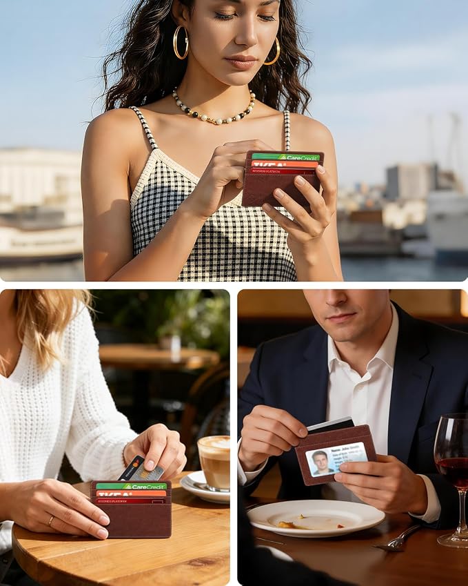 FINTIE Slim Minimalist Front Pocket Wallet, RFID Blocking Credit Card Holder Card Cases with ID Window for Men Women, Vintage Brown