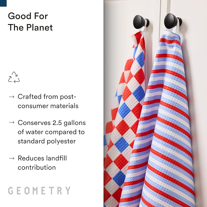 GEOMETRY Kitchen Towels - Quick Dry, Absorbent Microfiber Dish Towels for 4th of July, Memorial Day, Veterans Day, and Holiday Decor - Red, White, and Blue - Liberty Lines