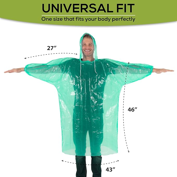 Wealers Rain Poncho Bulk Pack Disposable Ponchos Adults Emergency Raincoat Hood Strings Multi Colors