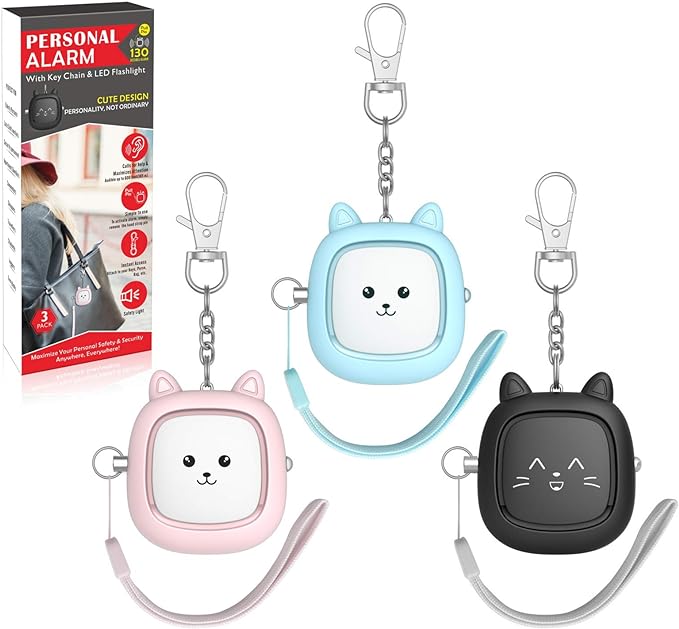 Personal Safety Alarm, VIGOROAD 3 Pack Loud 130dB Siren Emergency Panic Alarm with LED Light, Easy Pull Pin Keychain Self-Defense Security Alarm for Women, Seniors, Kids