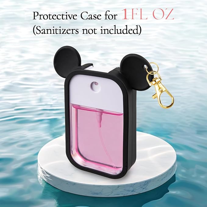 TERPINK 2 Pack Silicone Case Compatible with Touchland Hand Sanitizer Spray 1 fl oz, Mouse Design Protective Case with Keychain, Hand Sanitizer Spray Accessory (Black+White)