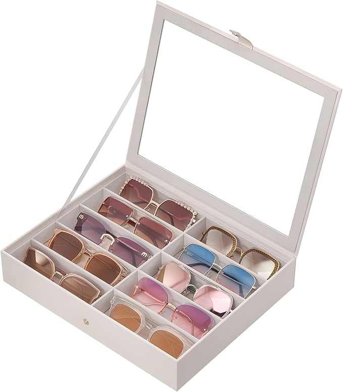 Lolalet 10/20 Slots Sunglasses Organizer Box, Eyeglasses Eyewear Holder Case for Multi Pairs Collection