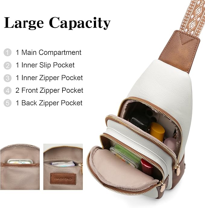 GAEKEAO Sling Bag Crossbody Bags for Women Travel Fanny Packs Trendy Cross Body Purses Vegan Leather Chest Bag
