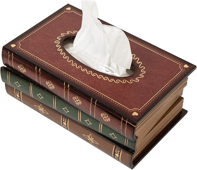 Crafted Classical Retro Wooden Antique Book Tissue Box Cover Tissue Holder Dispenser Paper Cover Case Napkin Holder Home Decor for Bathroom Living Room Office car Kitchen (red Rectangle)