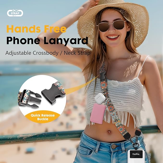 Icycay Phone Lanyard Crossbody, Boho Cell Phone Strap for Around The Neck Adjustable, Bohemian Anti Theft Cute Lanyard for ID Holder Keys Accessories Travel Essential Mandala