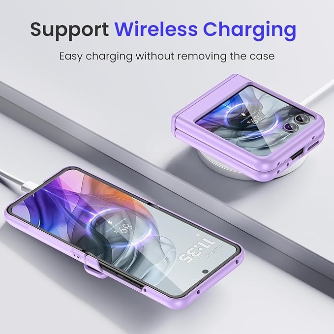 VEGO for Motorola Razr 2026/2025/2024 Phone Case, with Built-in Screen Protector[Anti-Scratch&No-Slip] Full-Body Protective Shockproof Case with Hinge Protection for Moto Razr 2024/2025/2026-Purple