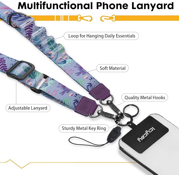 Icycay Phone Lanyard Crossbody, Axolotls Cell Phone Strap for Around The Neck Adjustable, Anti Theft Cute Lanyard for ID Holder Keys Accessories Travel Essential
