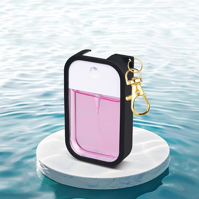 Silicone Case Compatible with Touchland Hand Sanitizer Spray, Protective Case with Keychain for Power Mist and Glow Mist 1 fl oz, Hand Sanitizer Spray Accessory (Black, 1 Pack)