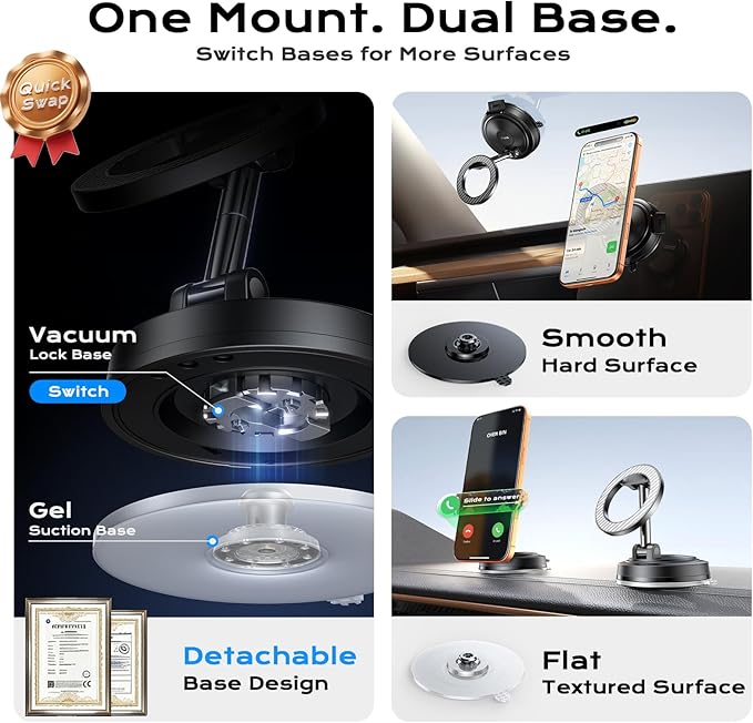 ACMEZING Car Phone Holder for MagSafe [All Surface Ready | 118+LBS Ultra Grip | 2400gf Strong Magnetic] 360° Adjustable Car Phone Mount, Phone Holders for Your Car for All Smartphones, Carbon Fiber